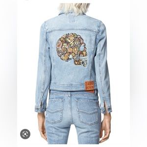 Zadig & Voltaire Kioky Jean Denim Embroidered Skull Jacket
